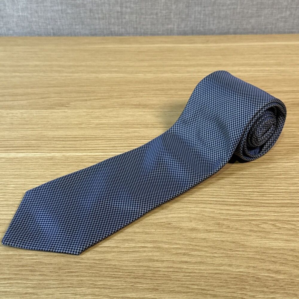 Vintage Christian Dior Monsieur Silk Tie Micro Houndstooth Silver Grey Italy